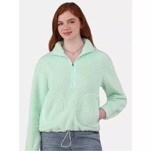 No Boundaries Women's Half Zip Plush Pullover with Pockets, Size Small (4-6)